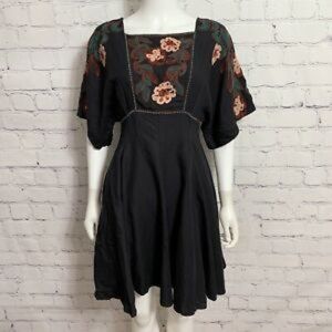 Feather Bone Anthropologie Women’s Dress XL Black Floral Embroidered Beaded